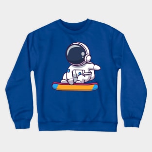 Cute Astronaut Surfing In Space Cartoon Crewneck Sweatshirt